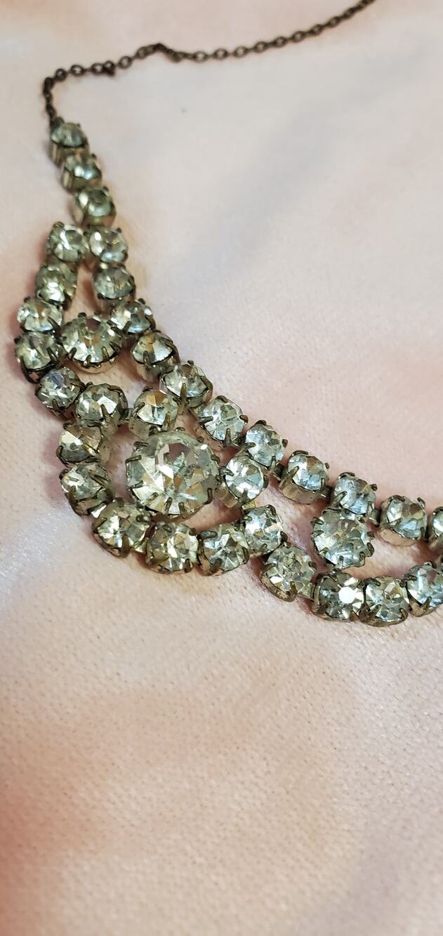 Vintage Czec Scalloped Art Deco Rhinestone Statement Choker Necklacece